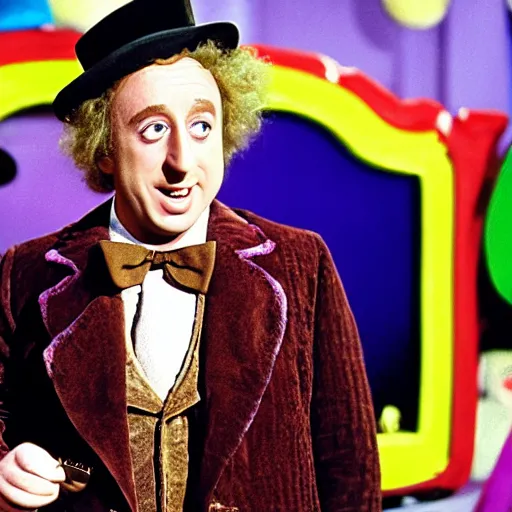 Image similar to gene wilder in willy wonka and the eggplant factory