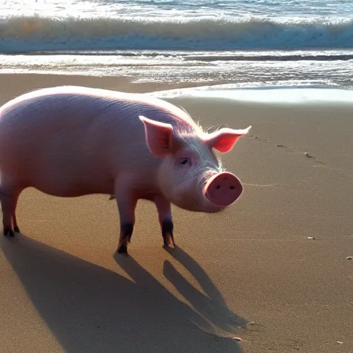 Prompt: pig on a beach