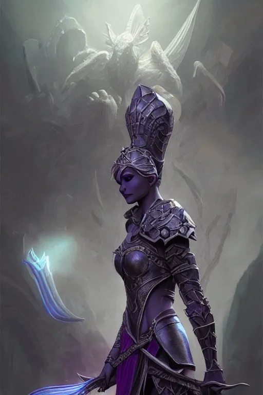 Prompt: drow princess, wearing armour, highly detailed, d & d, fantasy, highly detailed, digital painting, trending on artstation, concept art, sharp focus, illustration, global illumination, ray tracing, realistic shaded, art by artgerm and greg rutkowski and thomas cole and wayne barlowe