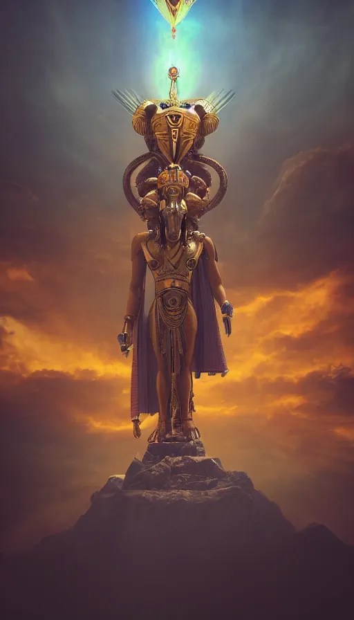 Image similar to the god horus invoking the energies of the sun, thelema, atmospheric, wide perspective, dramatic lights, micro details, grand composition, cinematic look, detailed, humidity, dust particles, photo real, ultra detailed, 8 k render, hyperrealistic octane render trending on artstation