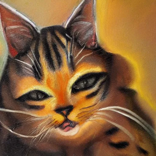 Prompt: a cat mixed with a caterpillar, oil painting, realistic, hybrid