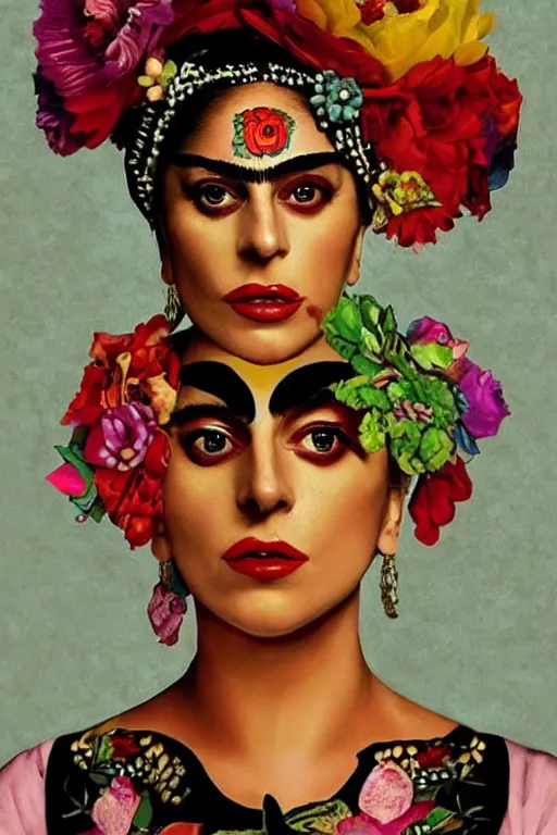 Image similar to Lady Gaga in Frida Kahlo style