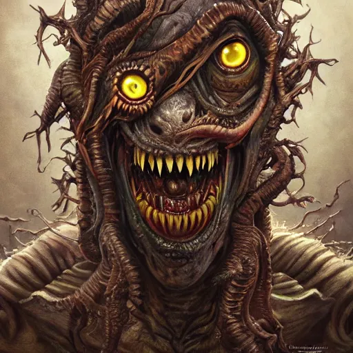 Prompt: eldritch abomination, gnashing teeth, multiple mouths, multiple eyes, oil painting, cinematic, intricate complexity, rule of thirds, in the style of Adam Paquette, Svetlin Velinov, Daarken, Artgerm, Keith Thompson, and Eric Deschamps, face by Artgerm and WLOP, magic the gathering art, character concept