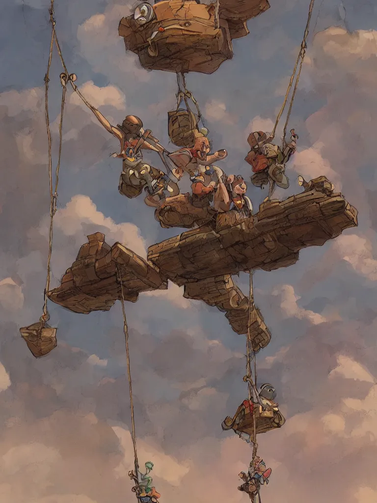 Prompt: swinging to the sky, by disney concept artists, blunt borders, rule of thirds