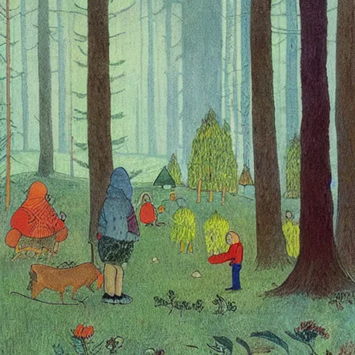 Prompt: forest in the morning light by Elsa Beskow