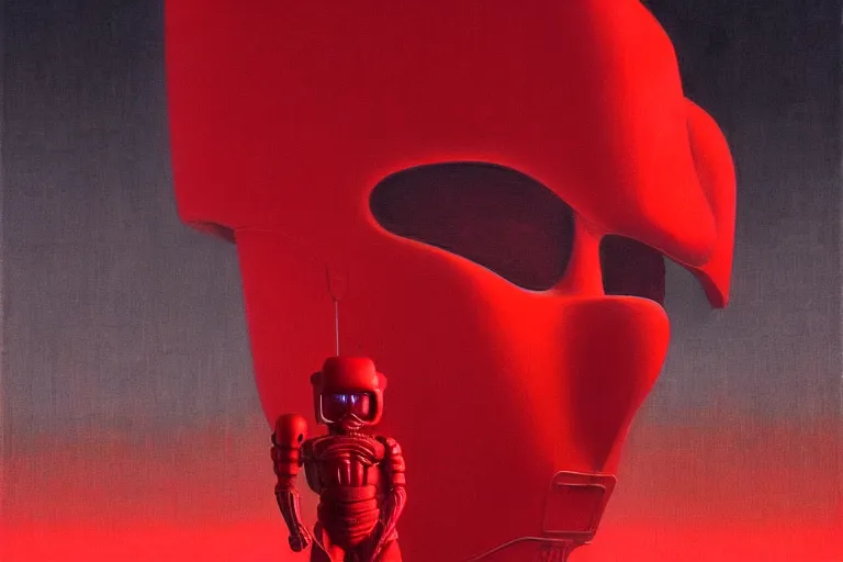 Image similar to only with red, a red samurai humanoid, tokio futuristic in background, yokai, in the style of beksinski, parts by edward hopper, parts by rodcenko, parts by yue minjun, intricate and epic composition, red by caravaggio, insanely quality, highly detailed, masterpiece, red light, artstation, 4 k