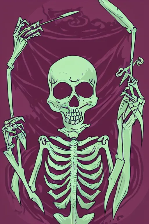 Image similar to Portrait of a evil skeleton that is a wizard casting a spell , wizard, medieval, sticker, colorful, casting epic spell, magic the gathering artwork, D&D, fantasy, artstation, heroic pose, illustration, highly detailed, simple, smooth and clean vector curves, no jagged lines, vector art, smooth