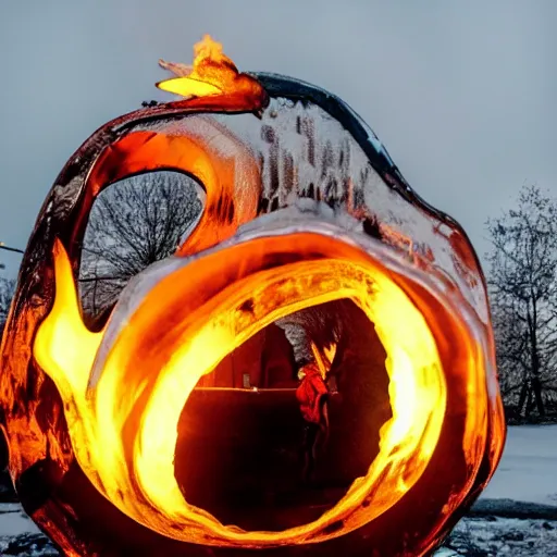 Prompt: photo of a burning ice sculpture