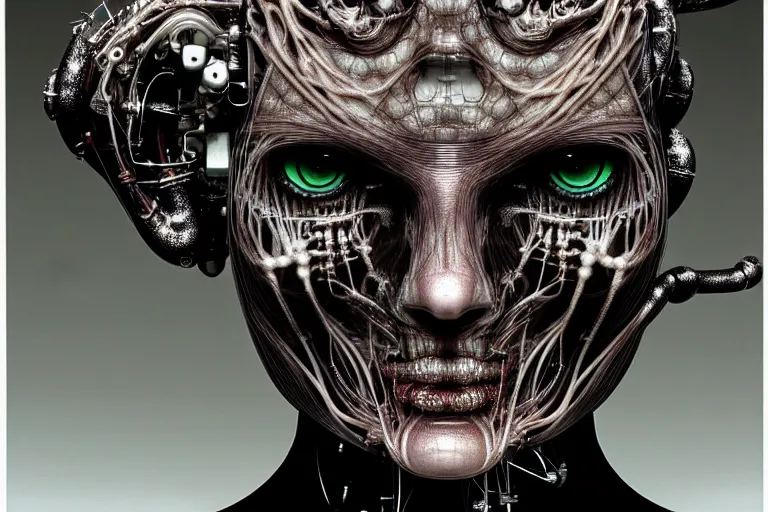 Image similar to portrait of neural nightmares by yoshitaka amano and HR Giger, detailed face face face face, facial structure, hd, 8k, very very very very electronic, biomechanical, biology, bio, neural machine H 768