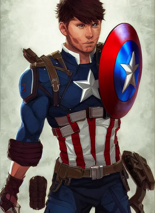 Image similar to an anime portrait of jensen ackles as a beautiful man wearing a captain america costume from skyrim, by stanley artgerm lau, wlop, rossdraws, james jean, andrei riabovitchev, marc simonetti, and sakimichan, trending on artstation