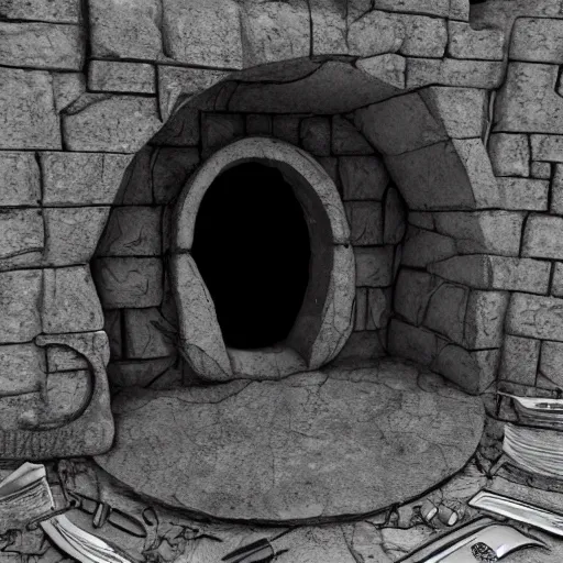 Prompt: cute hobbit hole from lord of the rings, character design contest winner, silhouette, artstation, vray, anime girl, black and white, gothic dress