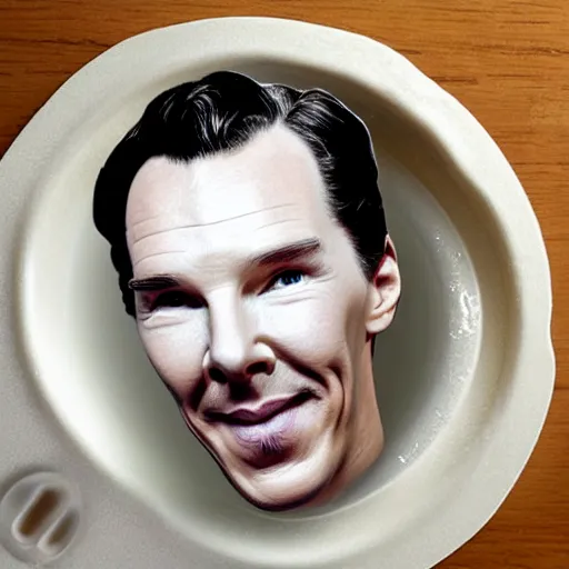 Prompt: benedict cumberbatch face on an egg