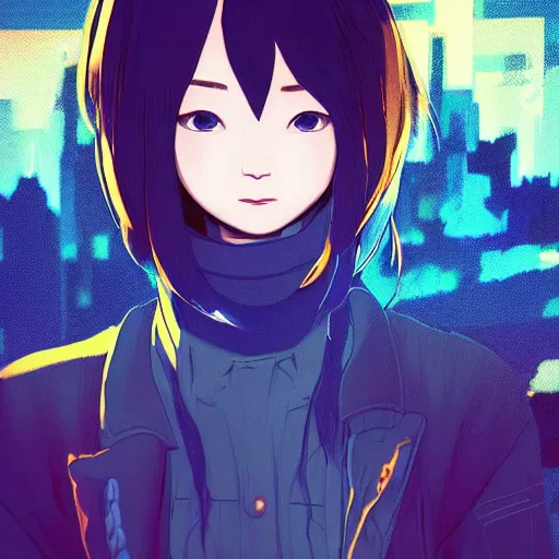 Image similar to Frequency indie album cover, luxury advertisement, indigo filter, blue and black colors. highly detailed post-cyberpunk sci-fi close-up schoolgirl in asian city in style of cytus and deemo, mysterious vibes, by Ilya Kuvshinov, by Greg Tocchini, nier:automata, set in half-life 2, beautiful with eerie vibes, very inspirational, very stylish, with gradients, surrealistic, dystopia, postapocalyptic vibes, depth of field, mist, rich cinematic atmosphere, perfect digital art, mystical journey in strange world, beautiful dramatic dark moody tones and studio lighting, shadows, bastion game, arthouse