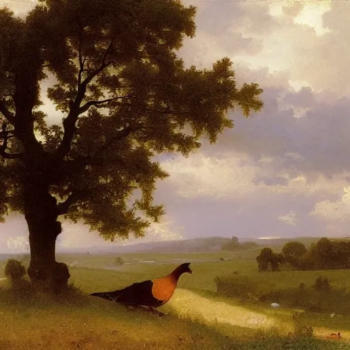 Image similar to an oak tree and a pheasant near poynings and the south downs by william - adolphe bouguereau