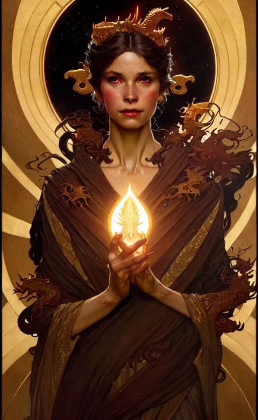 Image similar to magic gold dragon gorgeous lighting by weta studio, mucha, bautista and norman rockwell and greg rutkowski and tom bagshaw and james gurney and lucasfilm