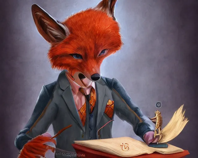 Prompt: award - winning extremely detailed fantasy art of a cute male anthropomorphic vulpes vulpes fulva teacher wearing themed suit working at a school, 4 k