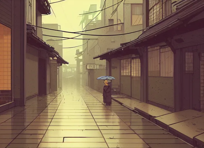 Image similar to window in foreground!!! tokyo alleyway, rainy day, by cory loftis, makoto shinkai, hasui kawase, james gilleard, beautiful, serene, peaceful, lonely, golden curve composition