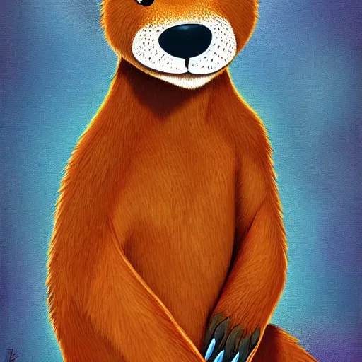 Image similar to stylized digital art expressive furry art painting by blotch and rukis of an anthro otter full body