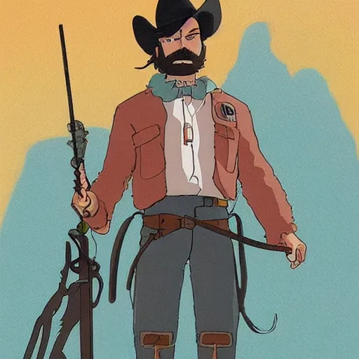 Prompt: bearded american cowboy, studio ghibli, retrofuturism