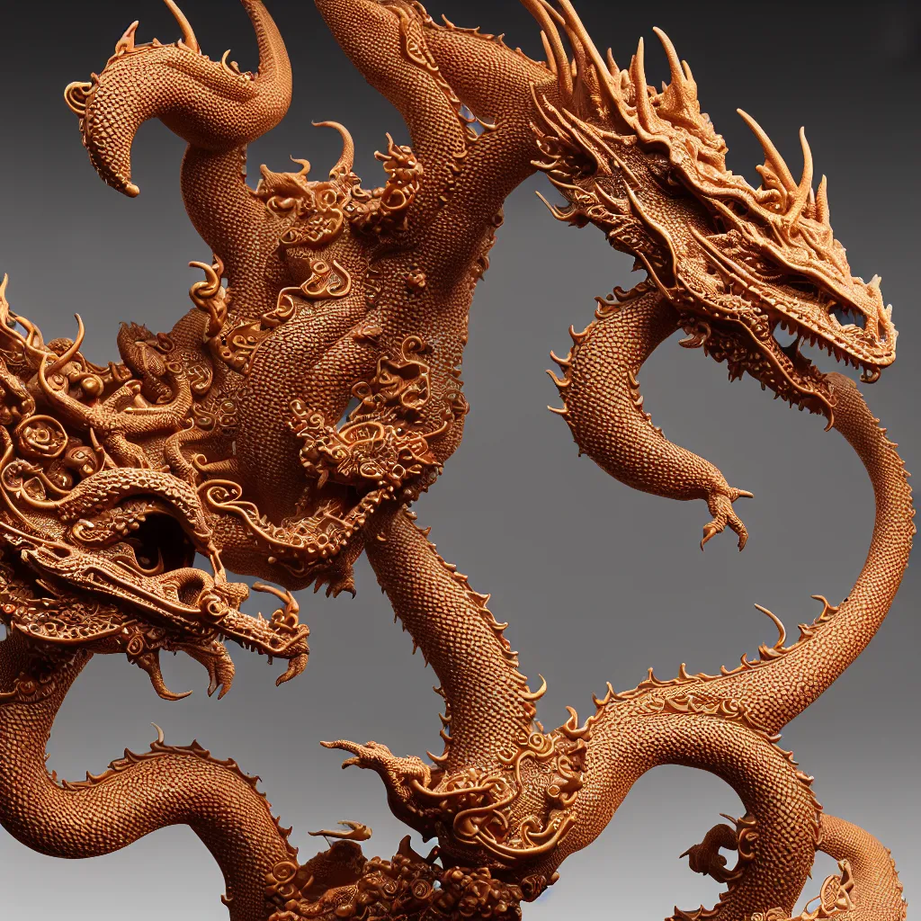 Prompt: a closeup photo - real delicate ceramic porcelain sculpture of an ornate detailed dragon in front of a intricate background by victo ngai and takato yamamoto, micro detail, backlit lighting, subsurface scattering, translucent, thin porcelain, octane renderer, colorful, physically based rendering, japanese pottery, trending on cgsociety