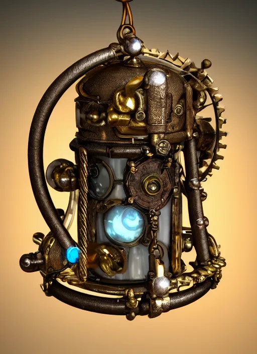 Image similar to a macro photo of amazing steampunk amulet with diamond jewel and small steam tubes, volumetric lightning, octane render, 4 k, hd, realistic reflections, extremely high detailed, soft lightning, trending on artstation, masterpiece, high resolution, bronze, gold, soft lightning