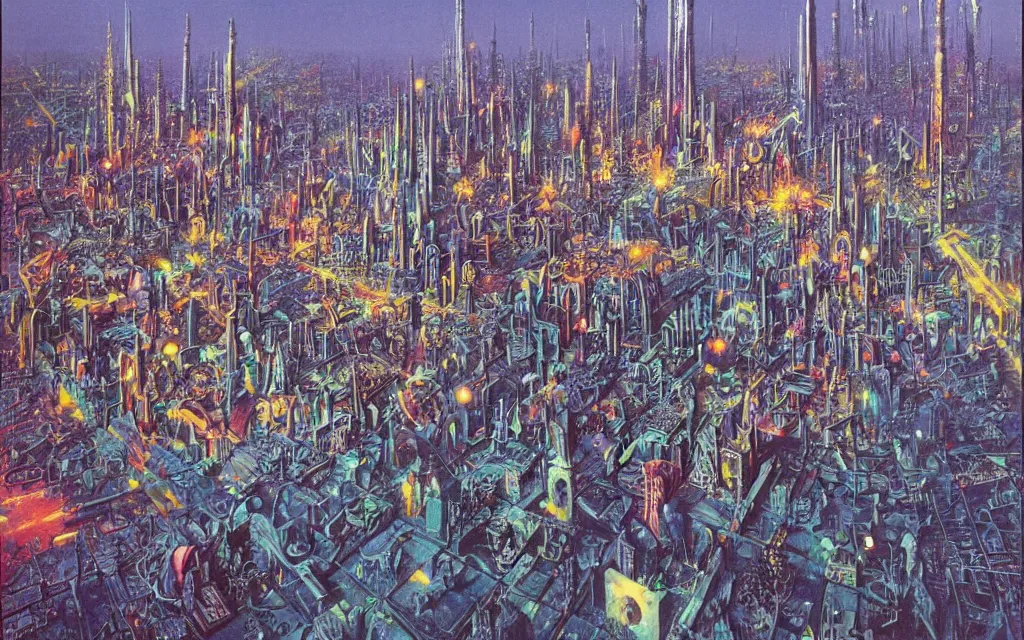 Prompt: plastic toy city potemkin fantastical cityscape, award winning art by bruce pennington, ultraviolet color palette