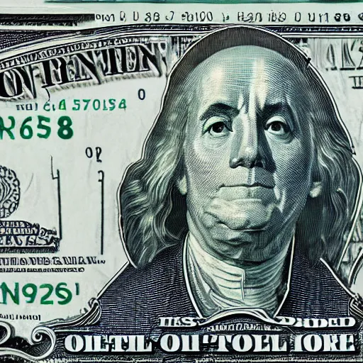 Prompt: dollar bill is drowning in stormy ocean of oil photorealistic detailed