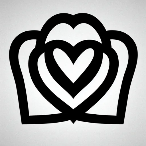 Prompt: clean black and white print, logo of a symmetric heart with a stylized symmetric gymnast human body form inside