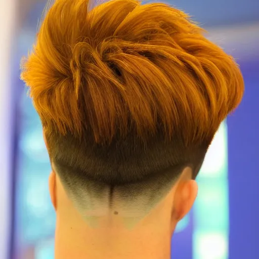 Prompt: a psychedelic hair cut, short cut, close up, view from the back, photo