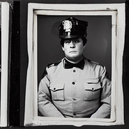 Prompt: portrait of a detailed police officer photo by Diane Arbus and Louis Daguerre
