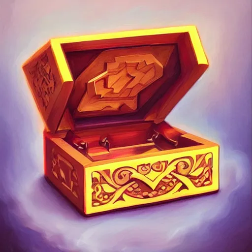 Prompt: a beautiful and vivid and colorful andreas rocha illustration of an engraved, enjeweled wooden pandora's box opening.