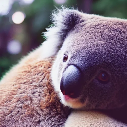 Prompt: photo of koala hugging a cat, cute, cinestill, 8 0 0 t, 3 5 mm, full - hd