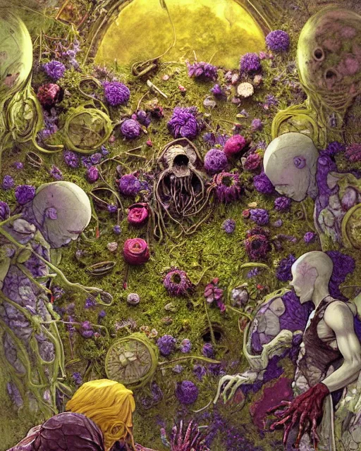 Image similar to the platonic ideal of flowers, rotting, insects and praying of cletus kasady carnage thanos dementor doctor manhattan chtulu mandelbulb studio ghibli lichen mandala bioshock davinci the witcher, d & d, fantasy, ego death, decay, dmt, psilocybin, art by anders zorn and carl larsson