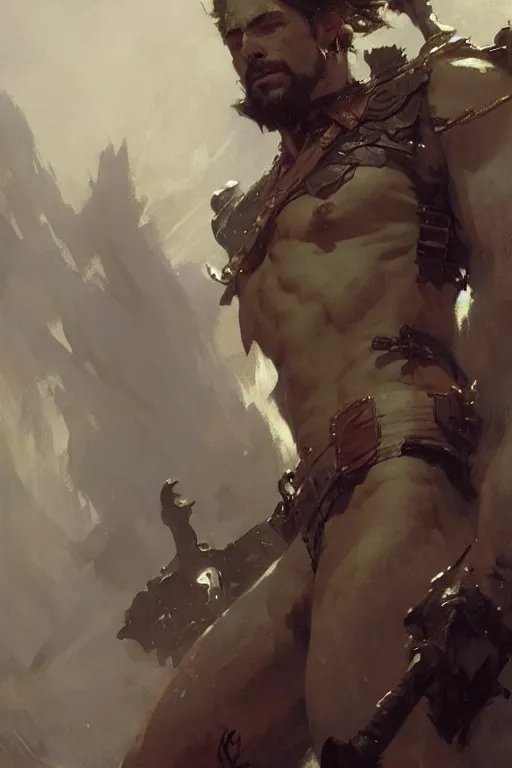 Prompt: attractive man, dnd, painting by gaston bussiere, craig mullins, greg rutkowski, yoji shinkawa