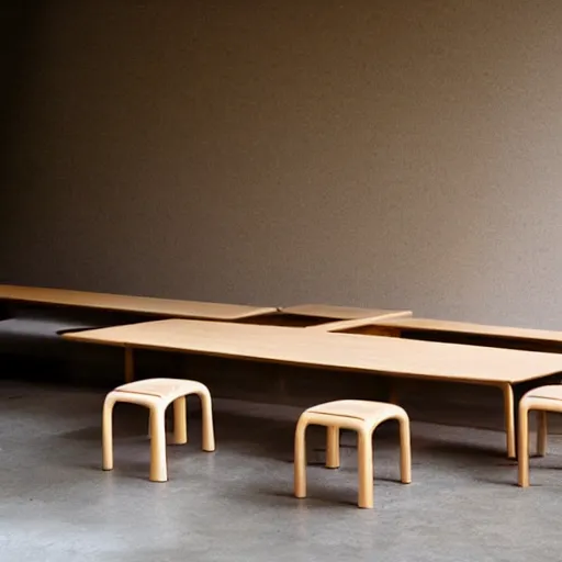 Image similar to wooden furniture designed by tadao ando for the tea drinking ceremony