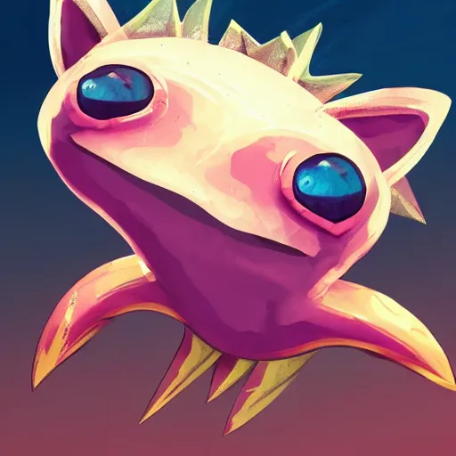 Image similar to an axolotl with an earring in the shape of a lightning bolt, digital art, trending on artstation