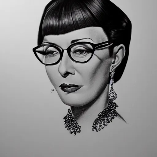 Image similar to pencil illustration of Edith head highly detailed, cinematic,