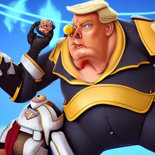 Image similar to Donald trump as roadhog in overwatch game
