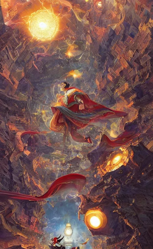 Prompt: the third first image on the scattered absurdity server, dr strange and dr seuss, very pretty, photorealistic, portal hopping and time warping with reckless abandon, by Greg rutkowski, Jacek Yerka