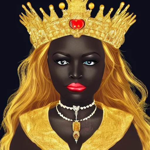 Image similar to a beautiful portrait of Black cat as a queen with a golden crown an jewelry, 8k ultra realistic details, digital art