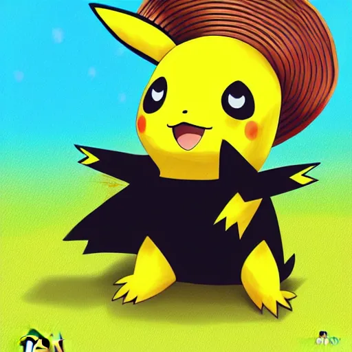 Image similar to Pichu wearing a straw hat, Pokemon, digital painting