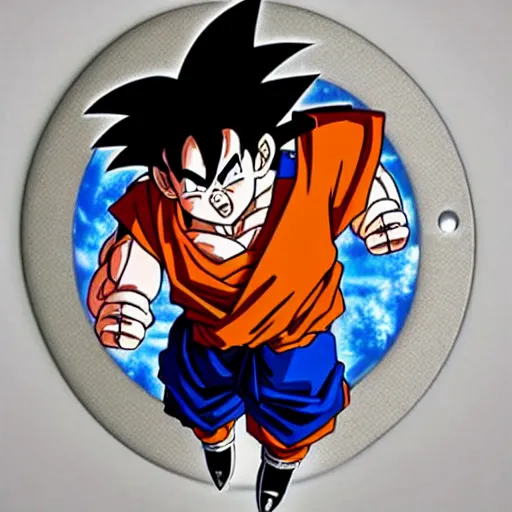 Image similar to goku powering up on toilet seat illustrated by akira toriyama