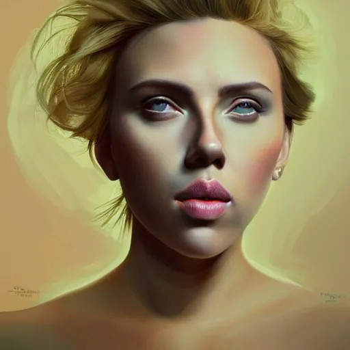 Image similar to An extremely psychedelic portrait of Scarlett Johansson, surreal, LSD, face, detailed, intricate, elegant, lithe, highly detailed, digital painting, artstation, concept art, smooth, sharp focus, illustration