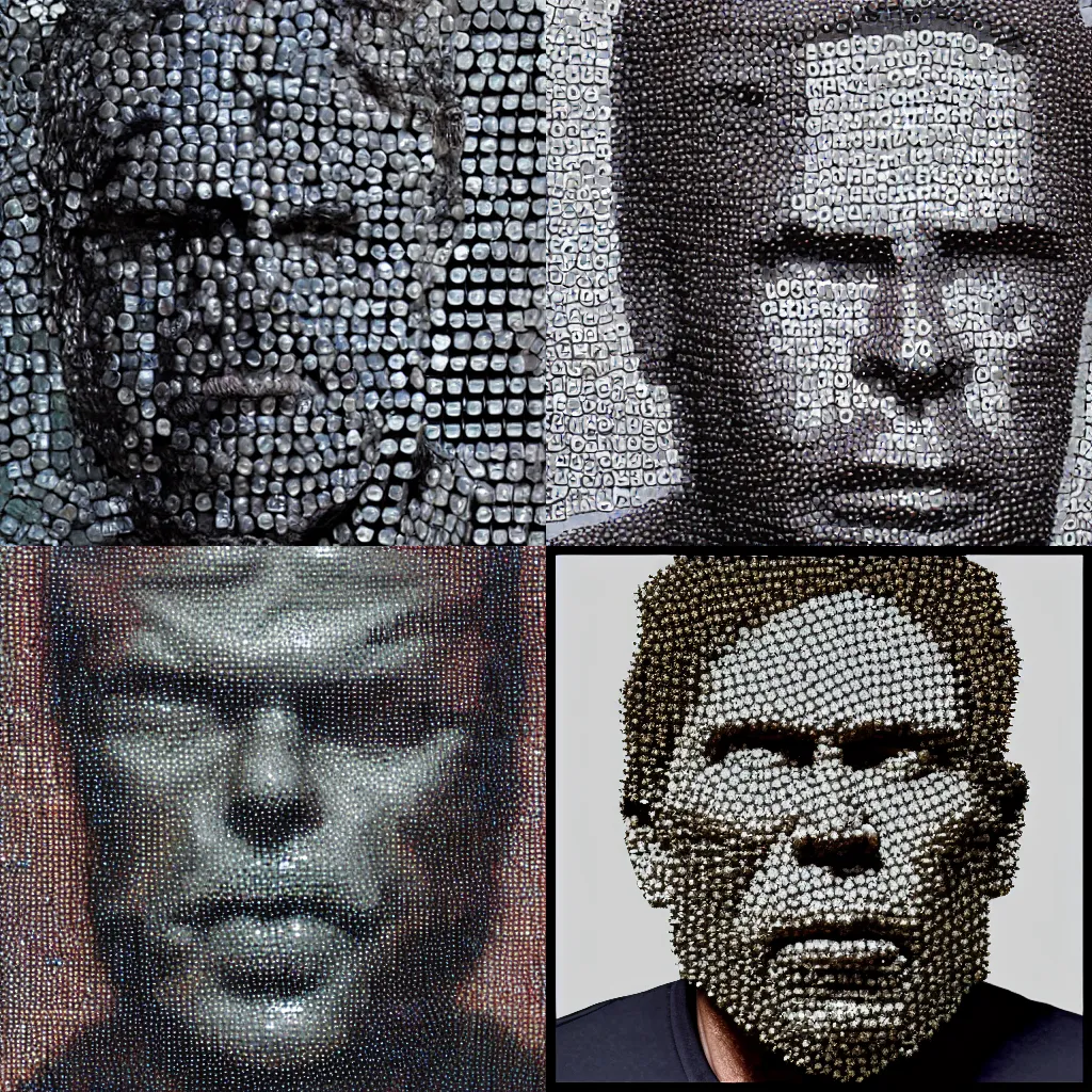 Prompt: sculpt of ron perlman made of lots of tiny mirrors, photo, medium shot, high quality, 4 k,