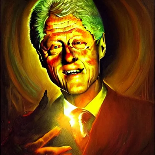 Image similar to bill clinton made of vegetables!!!, radiant light, caustics, heroic, bright iridescent light, by gaston bussiere, bayard wu, greg rutkowski