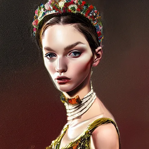 Image similar to Russian fashion, gucci catwalk, oil painting, digital art, ultradetailed, artstation