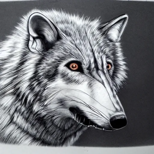 Image similar to black and white, bio mechanical, see through, 3 d, hyper realistic, detailed, hyper realism, skull of wolf