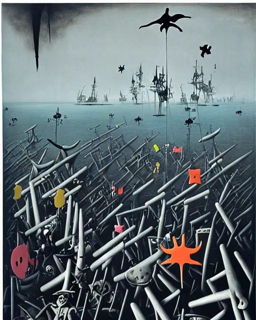 Prompt: Pirate invasion by Yves Tanguy