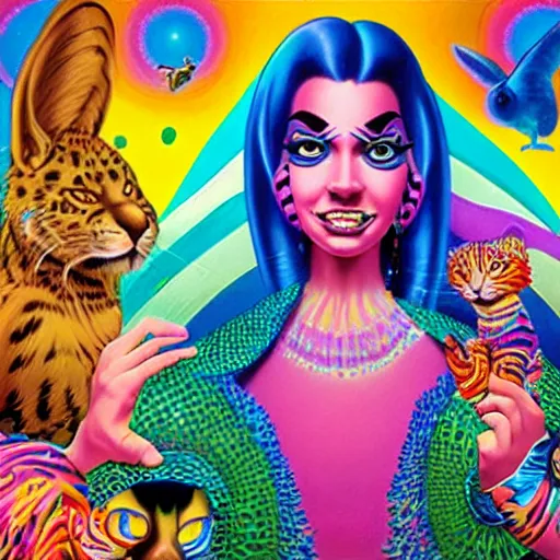 Prompt: Collaboration between Greg Hildebrandt and Lisa Frank