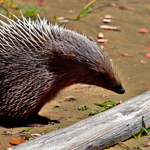 Prompt: an echidna sunbathing by the pool